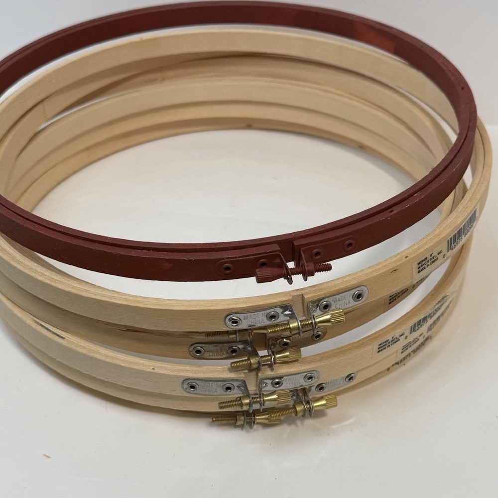 Lot 0f 7 Round 9" Embroidery Hoops Wang's International Inc Wood Quilting Hoop